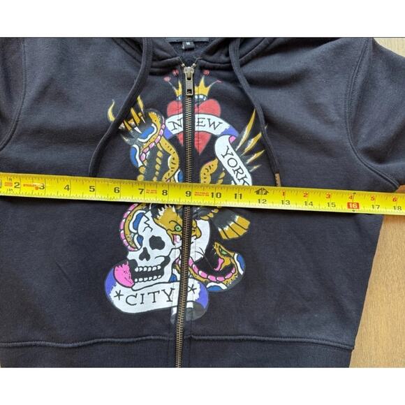 Ed Hardy NYC Full Zip Skull Jacket Cropped Hoodie Y2K 90s Tattoo Art Women's M - Picture 11 of 12